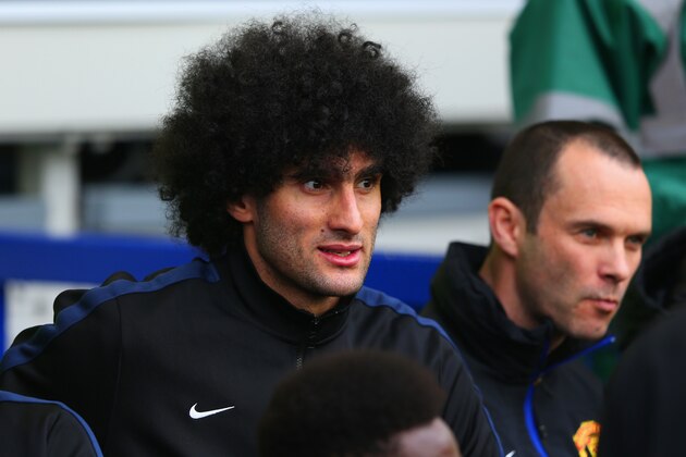 LIVERPOOL, ENGLAND - APRIL 20: Marouane Fellaini of Manchester United looks on from the bench during the Barclays Premier League match between Everton and Manchester United at Goodison Park on April 20, 2014 in Liverpool, England.  (Photo by Alex Livesey/Getty Images)