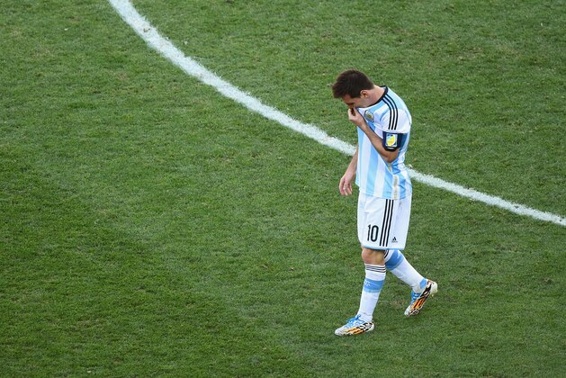 SAO PAULO, BRAZIL - JULY 01:  Lionel Messi of Argentina reacts during the 2014 FIFA World Cup Brazil Round of 16 match between Argentina and Switzerland at Arena de Sao Paulo on July 1, 2014 in Sao Paulo, Brazil.  (Photo by Matthias Hangst/Getty Images)