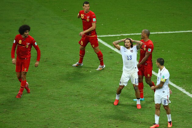 SALVADOR, BRAZIL - JULY 01:  Jermaine Jones of the United States reacts after a missed chance in extra time during the 2014 FIFA World Cup Brazil Round of 16 match between Belgium and the United States at Arena Fonte Nova on July 1, 2014 in Salvador, Brazil.  (Photo by Robert Cianflone/Getty Images)