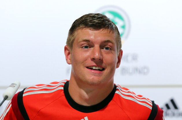 SANTO ANDRE, BRAZIL - JUNE 18:  Toni Kroos of Germany talks to the media during the German national team press conference at Campo Bahia on June 18, 2014 in Santo Andre, Brazil.  (Photo by Martin Rose/Getty Images)