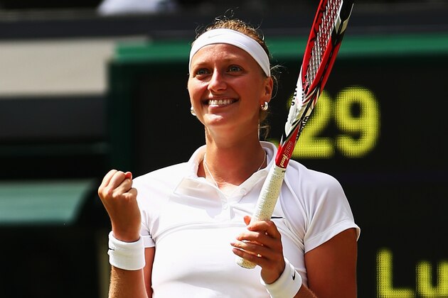 LONDON, ENGLAND - JULY 03: Petra Kvitova of Czech Republic celebrates match point and winning her Ladies' Singles semi-final match against Lucie Safarova of Czech Republic on day ten of the Wimbledon Lawn Tennis Championships at the All England Lawn Tennis and Croquet Club on July 3, 2014 in London, England. (Photo by Clive Brunskill/Getty Images) LONDON, ENGLAND - JULY 03: Petra Kvitova of Czech Republic celebrates match point and winning her Ladies' Singles semi-final match against Lucie Safarova of Czech Republic on day ten of the Wimbledon Lawn Tennis Championships at the All England Lawn Tennis and Croquet Club on July 3, 2014 in London, England. (Photo by Clive Brunskill/Getty Images)