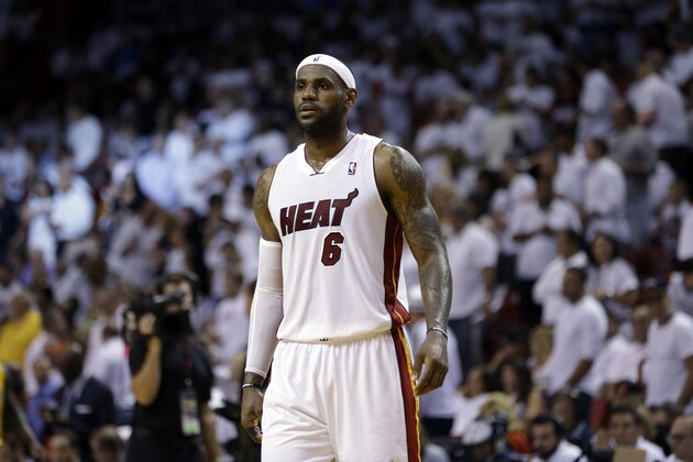 Miami Heat forward LeBron James (6) during the second half Game 6 in the NBA basketball playoffs Eastern Conference finals against the Indiana Pacers, Friday, May 30, 2014, in Miami. (AP Photo/Lynne Sladky)