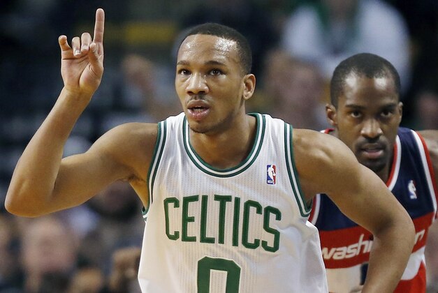 Boston Celtics' Avery Bradley (0) reacts in front of Washington Wizards' Martell Webster (9) after scoring a 3-pointer in the first quarter of an NBA basketball game in Boston, Saturday, Dec. 21, 2013. (AP Photo/Michael Dwyer) Boston Celtics' Avery Bradley (0) reacts in front of Washington Wizards' Martell Webster (9) after scoring a 3-pointer in the first quarter of an NBA basketball game in Boston, Saturday, Dec. 21, 2013. (AP Photo/Michael Dwyer)