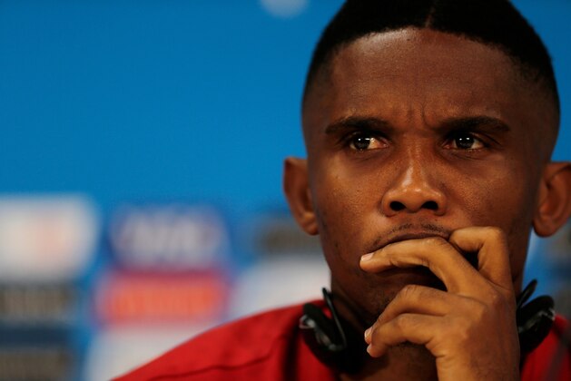 Cameroon's Samuel Etoโo listens a question from the media during a news conference a day before the group A World Cup soccer match between Cameroon and Croatia at the Arena da Amazonia in Manaus, Brazil, Tuesday, June 17, 2014. (AP Photo/Fernando Llano) Cameroon's Samuel Etoโo listens a question from the media during a news conference a day before the group A World Cup soccer match between Cameroon and Croatia at the Arena da Amazonia in Manaus, Brazil, Tuesday, June 17, 2014. (AP Photo/Fernando Llano)