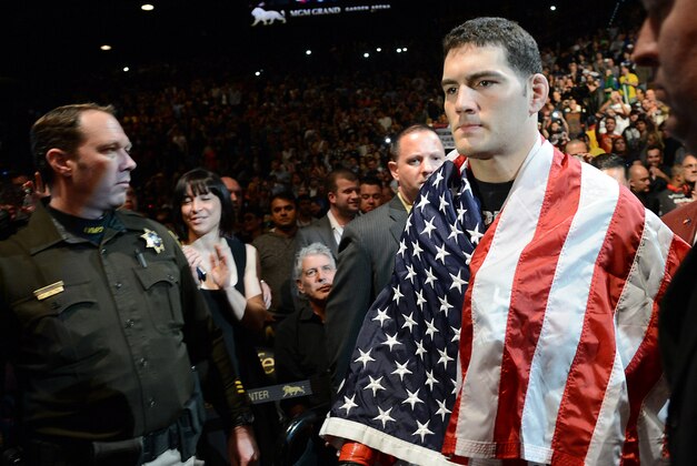 Dec 28, 2013; Las Vegas, NV, USA;    Chris Weidman gets ready to enter the cage for his UFC middleweight championship bout against Anderson Silva at the MGM Grand Garden Arena. Weidman won. Mandatory Credit: Jayne Kamin-Oncea-USA TODAY Sports