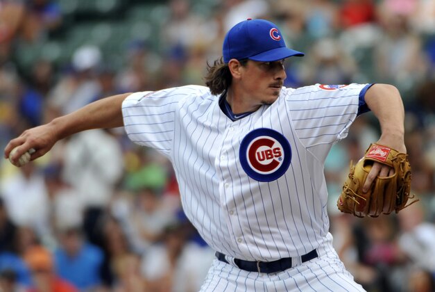 Jun 7, 2014; Chicago, IL, USA; Chicago Cubs starting pitcher Jeff Samardzija (29) pitches against the Miami Marlins during the first inning at Wrigley Field. Mandatory Credit: David Banks-USA TODAY Sports Jun 7, 2014; Chicago, IL, USA; Chicago Cubs starting pitcher Jeff Samardzija (29) pitches against the Miami Marlins during the first inning at Wrigley Field. Mandatory Credit: David Banks-USA TODAY Sports