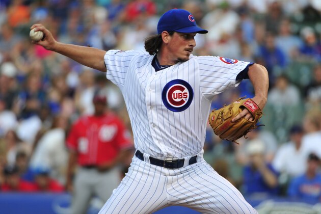 CHICAGO, IL - JUNE  28: Jeff Samardzija #29 of the Chicago Cubs pitches against the Washington Nationals in the first inning during the second game of a doubleheader on June 28, 2014 at Wrigley Field in Chicago, Illinois. (Photo by David Banks/Getty Images)