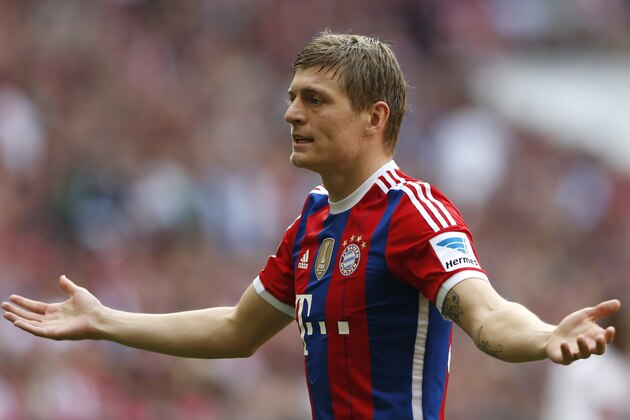 Bayern's Toni Kroos gestures during the German first division Bundesliga soccer match between FC Bayern Munich and VfB Stuttgart, in Munich, southern Germany, Saturday, May 10, 2014. (AP Photo/Matthias Schrader)