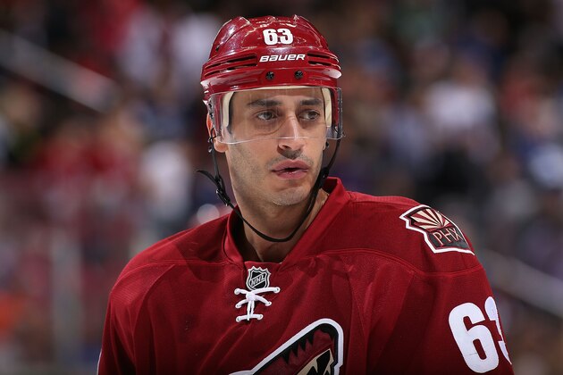 GLENDALE, AZ - MARCH 04:  Mike Ribeiro #63 of the Phoenix Coyotes during the NHL game against the Vancouver Canucks at Jobing.com Arena on March 4, 2014 in Glendale, Arizona.  The Coyotes defeated the Canucks 1-0.  (Photo by Christian Petersen/Getty Images)