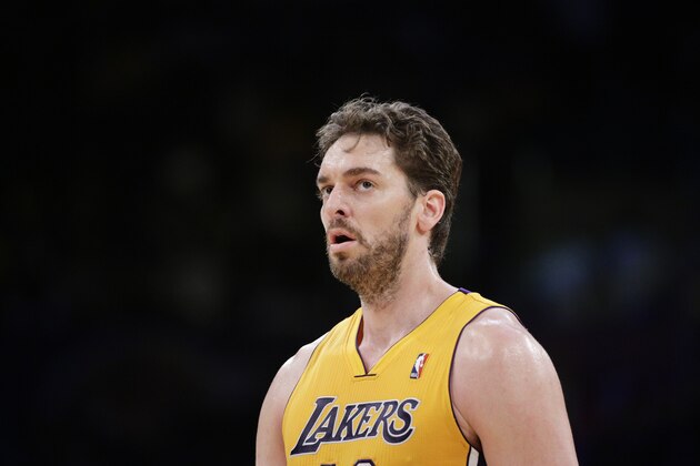Los Angeles Lakers' Pau Gasol, of Spain, walks off the court during the first half of an NBA basketball game against the Los Angeles Clippers on Thursday, March 6, 2014, in Los Angeles. (AP Photo/Jae C. Hong)
