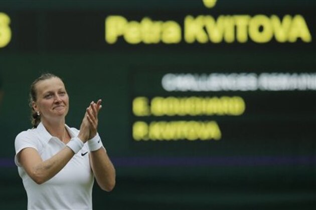 Petra Kvitova of Czech Republic celebrates after defeating Eugenie Bouchard of Canada in the women's singles final at the All England Lawn Tennis Championships in Wimbledon, London, Saturday, July 5, 2014. (AP Photo/Pavel Golovkin) Petra Kvitova of Czech Republic celebrates after defeating Eugenie Bouchard of Canada in the women's singles final at the All England Lawn Tennis Championships in Wimbledon, London, Saturday, July 5, 2014. (AP Photo/Pavel Golovkin)