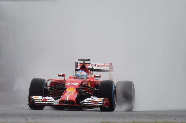 NORTHAMPTON, ENGLAND - JULY 05:  Fernando Alonso of Spain and Ferrari drives during final practice ahead of the British Formula One Grand Prix at Silverstone Circuit on July 5, 2014 in Northampton, United Kingdom.  (Photo by Christopher Lee/Getty Images)