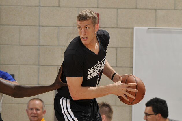 ORLANDO, FL - JULY 8:  Mason Plumlee #1 of the Brooklyn Nets protects the ball during the 2013 Southwest Airlines Orlando Pro Summer League game between the Brooklyn Nets and the Miami Heat on July 8, 2013 at Amway Center in Orlando, Florida. NOTE TO USER: User expressly acknowledges and agrees that, by downloading and or using this photograph, user is consenting to the terms and conditions of the Getty Images License Agreement. Mandatory Copyright Notice: Copyright 2013 NBAE  (Photo by Fernando Medina/NBAE via Getty Images)