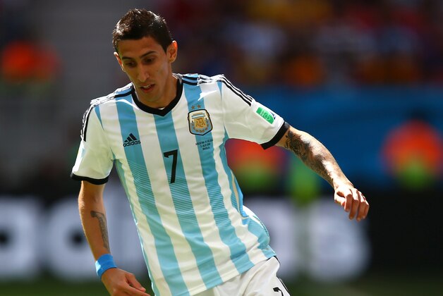 BRASILIA, BRAZIL - JULY 05: Angel di Maria of Argentina controls the ball during the 2014 FIFA World Cup Brazil Quarter Final match between Argentina and Belgium at Estadio Nacional on July 5, 2014 in Brasilia, Brazil.  (Photo by Clive Rose/Getty Images)