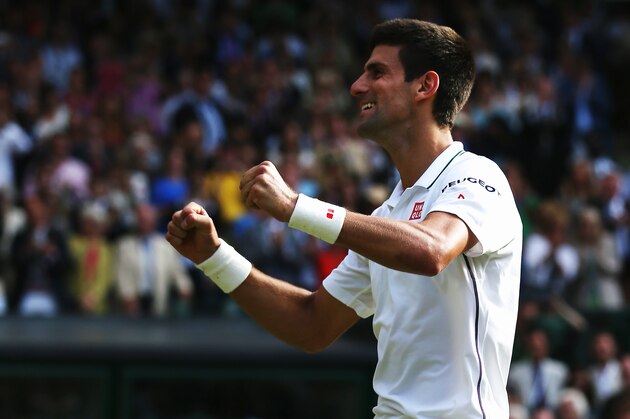 LONDON, ENGLAND - JULY 06: Novak Djokovic of Serbia celebrates winning the Gentlemen's Singles Final match against Roger Federer of Switzerland on day thirteen of the Wimbledon Lawn Tennis Championships at the All England Lawn Tennis and Croquet Club on July 6, 2014 in London, England. (Photo by Matthew Stockman/Getty Images) LONDON, ENGLAND - JULY 06: Novak Djokovic of Serbia celebrates winning the Gentlemen's Singles Final match against Roger Federer of Switzerland on day thirteen of the Wimbledon Lawn Tennis Championships at the All England Lawn Tennis and Croquet Club on July 6, 2014 in London, England. (Photo by Matthew Stockman/Getty Images)