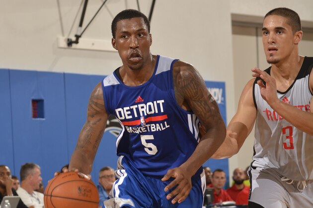 ORLANDO, FL - JULY 5:  Kentavious Caldwell-Pope #5 of the Detroit Pistons handles the ball against the Houston Rockets on July 5, 2014 at Amway Center in Orlando, Florida. NOTE TO USER: User expressly acknowledges and agrees that, by downloading and or using this photograph, User is consenting to the terms and conditions of the Getty Images License Agreement. Mandatory Copyright Notice: Copyright 2014 NBAE  (Photo by Fernando Medina/NBAE via Getty Images)