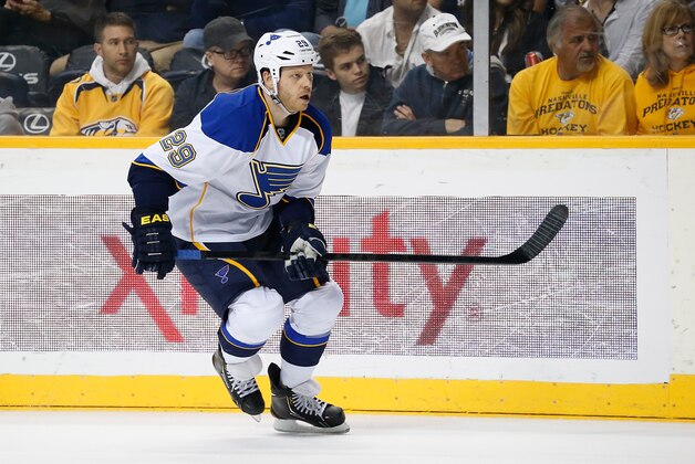 NASHVILLE, TN - MARCH 15: Steve Ott #29 of the St. Louis Blues skates against the Nashville Predators during an NHL game at Bridgestone Arena on March 15, 2014 in Nashville, Tennessee. (Photo by John Russell/NHLI via Getty Images)