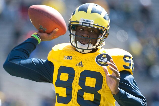 Apr 5, 2014; Ann Arbor, MI, USA; Michigan Wolverines quarterback Devin Gardner (98) before the Spring Game at Michigan Stadium. Mandatory Credit: Tim Fuller-USA TODAY Sports