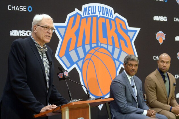 GREENBURGH, NY - JUNE 10: Phil Jackson, President of the New York Knicks speaks at a press conference to announce Derek Fisher as Coach of the New York Knicks on June 10, 2014 in Greenburgh, New York. NOTE TO USER: User expressly acknowledges and agrees that, by downloading and/or using this Photograph, user is consenting to the terms and conditions of the Getty Images License Agreement. Mandatory Copyright Notice: Copyright 2014 NBAE (Photo by Jennifer Pottheiser/NBAE via Getty Images) GREENBURGH, NY - JUNE 10: Phil Jackson, President of the New York Knicks speaks at a press conference to announce Derek Fisher as Coach of the New York Knicks on June 10, 2014 in Greenburgh, New York. NOTE TO USER: User expressly acknowledges and agrees that, by downloading and/or using this Photograph, user is consenting to the terms and conditions of the Getty Images License Agreement. Mandatory Copyright Notice: Copyright 2014 NBAE (Photo by Jennifer Pottheiser/NBAE via Getty Images)