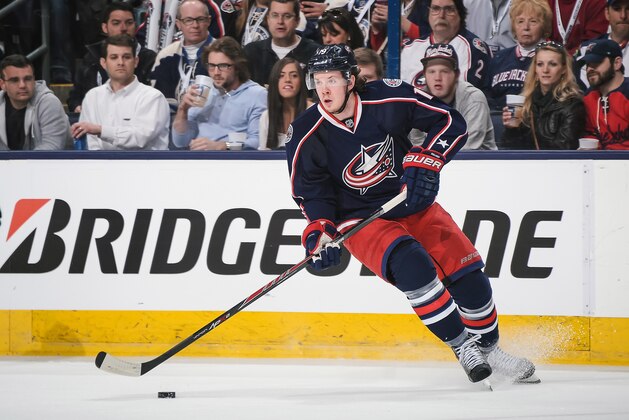 COLUMBUS, OH - APRIL 23:  Ryan Johansen #19 of the Columbus Blue Jackets skates with the puck against the Pittsburgh Penguins in Game Four of the First Round of the 2014 Stanley Cup Playoffs on April 23, 2014 at Nationwide Arena in Columbus, Ohio.  (Photo by Jamie Sabau/NHLI via Getty Images)