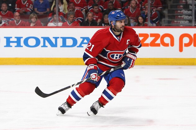 MONTREAL, QC - MAY 19: Brian Gionta #21 of the Montreal Canadiens skates against the New York Rangers in Game Two of the Eastern Conference Finals of the 2014 NHL Stanley Cup Playoffs at the Bell Centre on May 19, 2014 in Montreal, Canada. (Photo by Francois Laplante/Freestyle Photography/Getty Images)