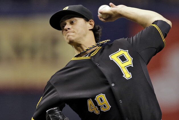 Pittsburgh Pirates starting pitcher Jeff Locke delivers to the Tampa Bay Rays during the first inning of an interleague baseball game, Tuesday, June 24, 2014, in St. Petersburg, Fla. (AP Photo/Chris O'Meara)