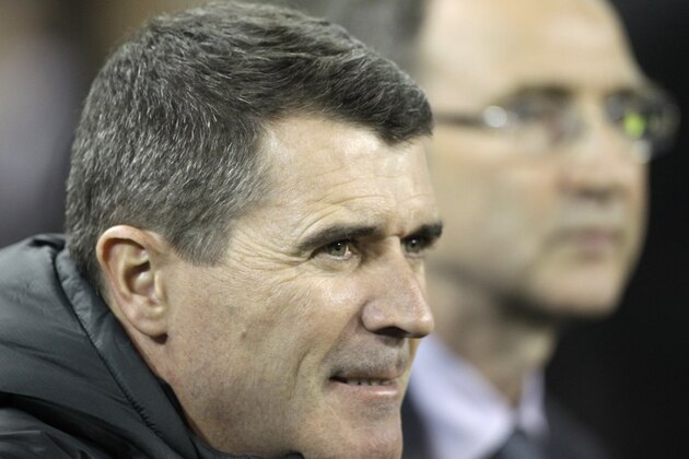 FILE - This is a Friday, Nov. 15, 2013 file photo of Republic of Ireland assistant manager Roy Keane, left, and manager Martin O'Neill, right, watch their team play against Latvia during a soccer International at the Aviva Stadium, Dublin, Ireland.  Roy Keane  was Tuesday July 1, 2014 named an assistant manager at Aston Villa. Keane, who previously managed at Sunderland and Ipswich, will combine the role with his current position as assistant to Republic of Ireland coach Martin O'Neill. (AP Photo/Peter Morrison, File)