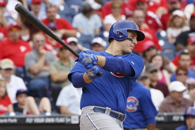 Chicago Cubs' Anthony Rizzo in action during the eighth inning of a baseball game against the Philadelphia Phillies, Saturday, June 14, 2014, in Philadelphia. The Phillies won 7-4. (AP Photo/Chris Szagola)
