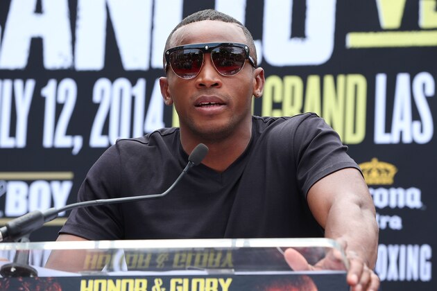 LOS ANGELES, CA - MAY 06:  Boxer Erislandy Lara speaks onstage during the press conference for Canelo Alvarez v Erislandy Lara on May 6, 2014 in Los Angeles, California.  (Photo by Victor Decolongon/Getty Images)