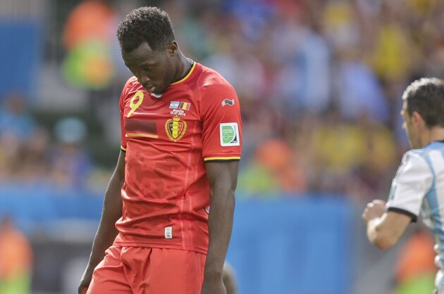 Belgium's Romelu Lukaku reacts after the World Cup quarterfinal soccer match between Argentina and Belgium at the Estadio Nacional in Brasilia, Brazil, Saturday, July 5, 2014. Argentina won the match 1-0.  (AP Photo/Frank Augstein)