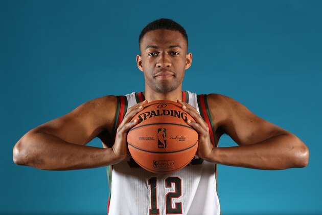 ST. FRANCIS, WI - JUNE 28:  Jabari Parker #12 of the Milwaukee Bucks poses for a portrait at the Bucks Training Center on June 28, 2014 in St. Francis, Wisconsin. NOTE TO USER:  User expressly acknowledges and agrees that, by downloading and or using this Photograph, user is consenting to the terms and conditions of the Getty Images License Agreement.  Mandatory Copyright Notice:  Copyright 2014 NBAE (Photo by Jeffrey Phelps/NBAE via Getty Images)