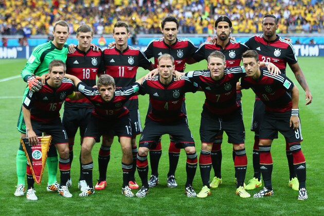 BELO HORIZONTE, BRAZIL - JULY 08:  Staring team line up of Germany during the 2014 FIFA World Cup Brazil Semi Final match between Brazil and Germany at Estadio Mineirao on July 8, 2014 in Belo Horizonte, Brazil.  (Photo by Michael Steele/Getty Images)