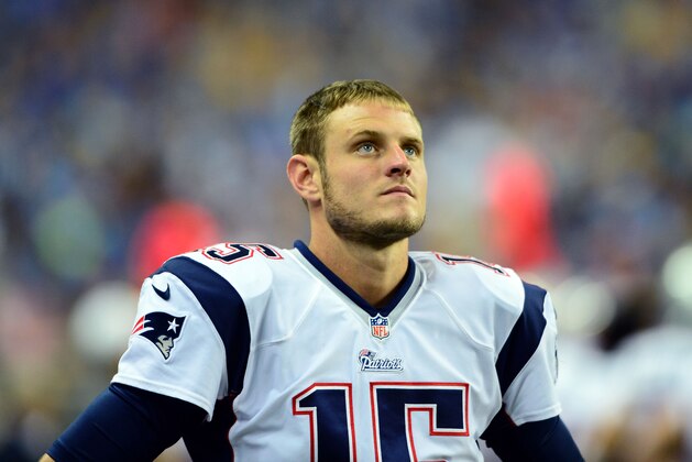 Aug 22, 2013; Detroit, MI, USA; New England Patriots quarterback Ryan Mallett (15) during a preseason game against the Detroit Lions at Ford Field. Mandatory Credit: Andrew Weber-USA TODAY Sports