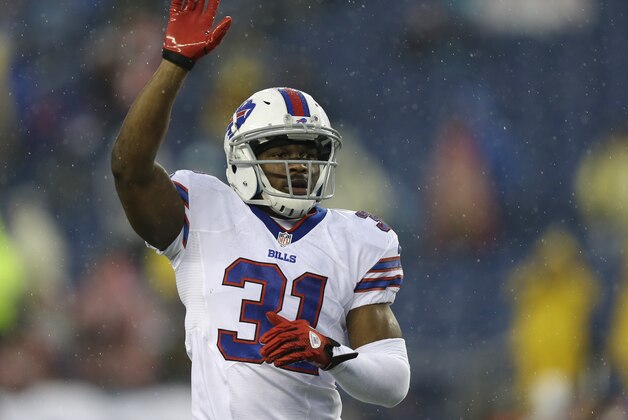 Buffalo Bills safety Jairus Byrd warms up before an NFL football game against the New England Patriots Sunday, Dec. 29, 2013, in Foxborough, Mass. (AP Photo/Steven Senne)