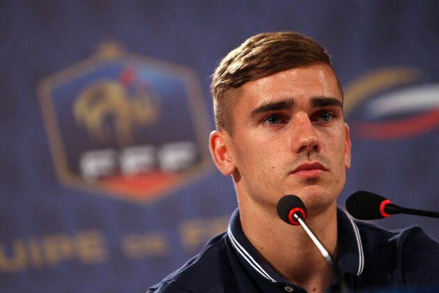 France's Antoine Griezmann attends a press conference in the Teatro Pedro II in Ribeirao Preto, Brazil, Monday, June 16, 2014. France will play in group E of the Brazil 2104 soccer World Cup. (AP Photo/David Vincent)
