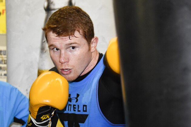 SAN DIEGO, CA - JULY 1:  Canelo Alvarez, former WBC & WBA Super Welterweight World Champion, trains during an open workout at the House of Boxing Gym July 1, 2014 in San Diego, California.  (Photo by Denis Poroy/Getty Images)