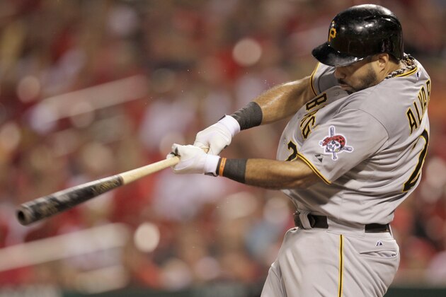 Pittsburgh Pirates' Pedro Alvarez (24) connects for a single in the second inning of a baseball game against the St. Louis Cardinals, Monday, July 7, 2014 in St. Louis. (AP Photo/Tom Gannam) Pittsburgh Pirates' Pedro Alvarez (24) connects for a single in the second inning of a baseball game against the St. Louis Cardinals, Monday, July 7, 2014 in St. Louis. (AP Photo/Tom Gannam)