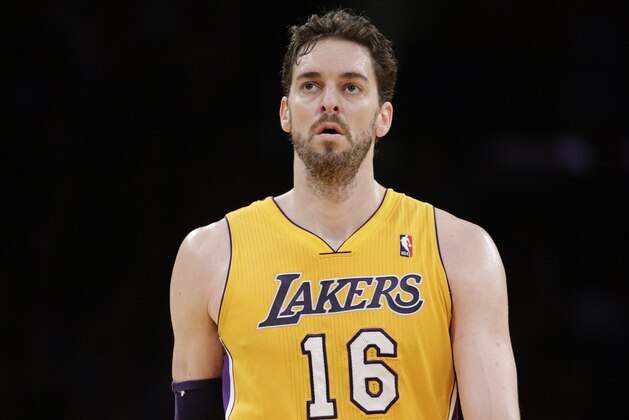 Los Angeles Lakers' Pau Gasol, of Spain, walks down the court during the first half of an NBA basketball game against the Los Angeles Clippers on Thursday, March 6, 2014, in Los Angeles. (AP Photo/Jae C. Hong) Los Angeles Lakers' Pau Gasol, of Spain, walks down the court during the first half of an NBA basketball game against the Los Angeles Clippers on Thursday, March 6, 2014, in Los Angeles. (AP Photo/Jae C. Hong)