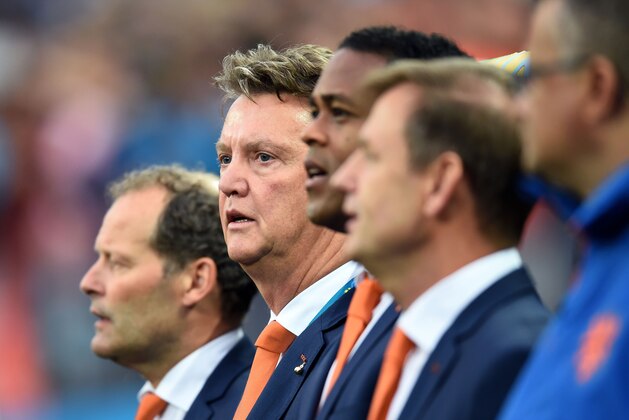 SAO PAULO, BRAZIL - JULY 09: Head coach Louis van Gaal of the Netherlands looks on during the 2014 FIFA World Cup Brazil Semi Final match between the Netherlands and Argentina at Arena de Sao Paulo on July 9, 2014 in Sao Paulo, Brazil.  (Photo by Matthias Hangst/Getty Images)