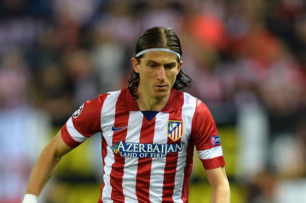 MADRID, SPAIN - APRIL 09: Filipe Luis of Atletico Madrid in action during the UEFA Champions League Quarter Final match between Club Atletico de Madrid and FC Barcelonaat at Vicente Calderon Stadium on April 9, 2014 in Madrid, Spain.  (Photo by Laurence Griffiths/Getty Images)