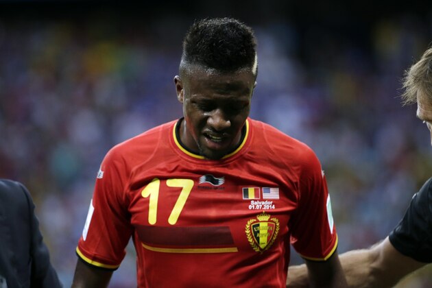Belgium's Divock Origi (17) reacts after being fouled during the World Cup round of 16 soccer match between Belgium and the USA at the Arena Fonte Nova in Salvador, Brazil, Tuesday, July 1, 2014. (AP Photo/Felipe Dana)
