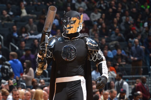 BROOKLYN, NY - DECEMBER 12: The Brooklyn Knight performs during the game of the Los Angeles Clippers against the Brooklyn Nets on December 12, 2013 at the Barclays Center in Brooklyn, New York. NOTE TO USER: User expressly acknowledges and agrees that, by downloading and or using this photograph, User is consenting to the terms and conditions of the Getty Images License Agreement. Mandatory Copyright Notice: Copyright 2013 NBAE (Photo by Jesse D. Garrabrant/NBAE via Getty Images)