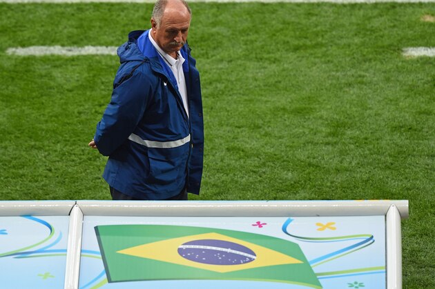 BELO HORIZONTE, BRAZIL - JULY 08: Head coach Luiz Felipe Scolari of Brazil looks on during the 2014 FIFA World Cup Brazil Semi Final match between Brazil and Germany at Estadio Mineirao on July 8, 2014 in Belo Horizonte, Brazil.  (Photo by Jamie McDonald/Getty Images)
