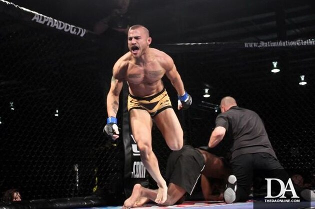 Mark Cherico celebrates his first professional victory at Caged Fury 17.