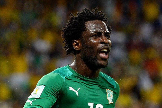 FORTALEZA, BRAZIL - JUNE 24:  Wilfried Bony of the Ivory Coast celebrates scoring his team's first goal during the 2014 FIFA World Cup Brazil Group C match between Greece and the Ivory Coast at Castelao on June 24, 2014 in Fortaleza, Brazil.  (Photo by Jamie McDonald/Getty Images)