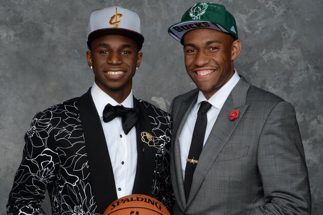 BROOKLYN, NY - JUNE 26: Andrew Wiggins and Jabari Parker, the first and second pick overall by the Cleveland Cavaliers and Milwaukee Bucks, pose for a portrait during the 2014 NBA Draft at the Barclays Center on June 26, 2014 in the Brooklyn borough of New York City. NOTE TO USER: User expressly acknowledges and agrees that, by downloading and/or using this photograph, user is consenting to the terms and conditions of the Getty Images License Agreement. Mandatory Copyright Notice: Copyright 2014 NBAE (Photo by Jennifer Pottheiser/NBAE via Getty Images) BROOKLYN, NY - JUNE 26: Andrew Wiggins and Jabari Parker, the first and second pick overall by the Cleveland Cavaliers and Milwaukee Bucks, pose for a portrait during the 2014 NBA Draft at the Barclays Center on June 26, 2014 in the Brooklyn borough of New York City. NOTE TO USER: User expressly acknowledges and agrees that, by downloading and/or using this photograph, user is consenting to the terms and conditions of the Getty Images License Agreement. Mandatory Copyright Notice: Copyright 2014 NBAE (Photo by Jennifer Pottheiser/NBAE via Getty Images)