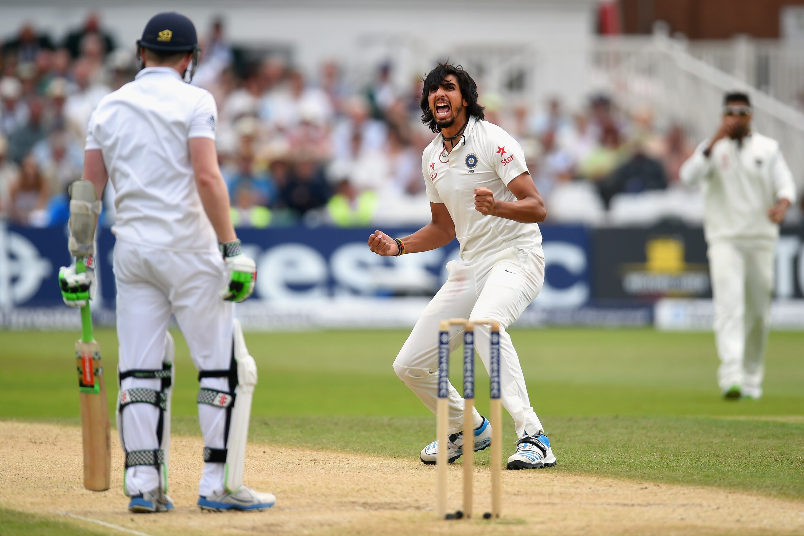 NOTTINGHAM, ENGLAND - JULY 11:  India bowler Ishant Sharma celebrates after dismissing England batsman Sam Robson during day three of the 1st  Investec Test Match between England and India at  Trent Bridge on July 11, 2014 in Nottingham, England.  (Photo by Stu Forster/Getty Images)