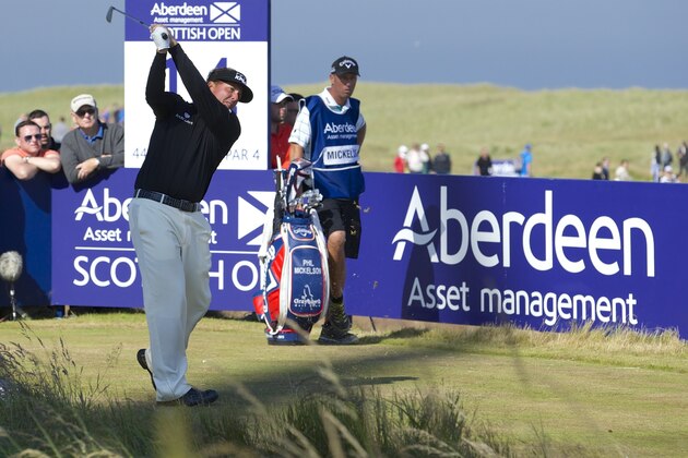 ABERDEEN, SCOTLAND - JULY 11:  Phil Mickelson of the United States tees off at Royal Aberdeen on July 11, 2014 in Aberdeen, Scotland.  (Photo by Paul Severn/Aberdeen Asset Management via Getty Images)