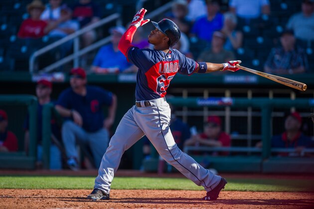 GOODYEAR, AZ - FEBRUARY 27:  Francisco Lindor #67 of the Cleveland Indians bats during a spring training game against the Cincinnati Redsat Goodyear Ballpark on February 27, 2014 in Goodyear, Arizona. (Photo by Rob Tringali/Getty Images)