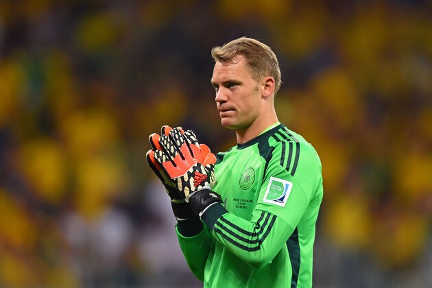 BELO HORIZONTE, BRAZIL - JULY 08: Manuel Neuer of Germany reacts during the 2014 FIFA World Cup Brazil Semi Final match between Brazil and Germany at Estadio Mineirao on July 8, 2014 in Belo Horizonte, Brazil.  (Photo by Buda Mendes/Getty Images)